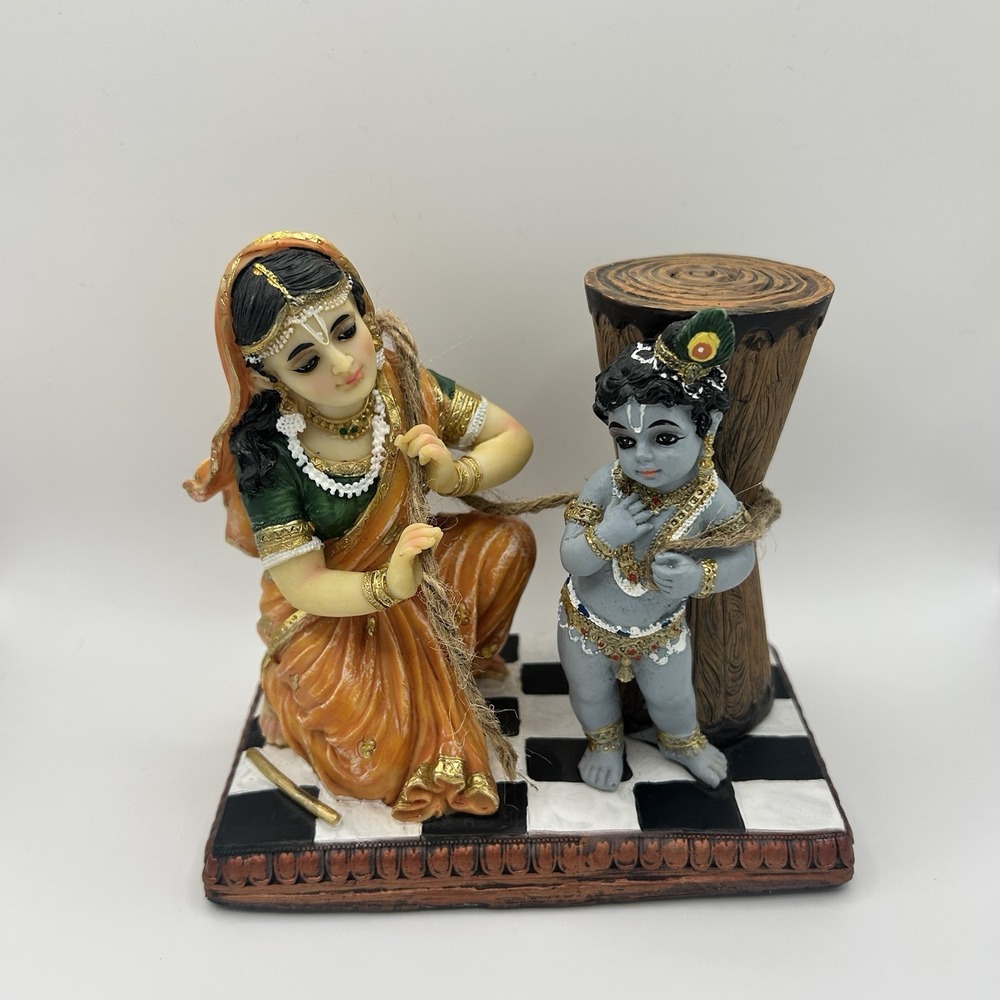 Maa Yashoda Binding Krishna Murti - Divine 5.1" Hindu God Lord Krishna Statue - Picture 1 of 4